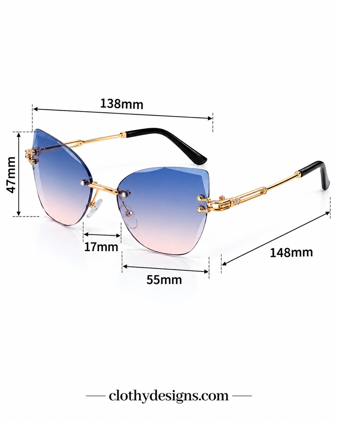 Women’s Rimless Cat Eye Sunglasses – Gradient Lens UV400 Protection Fashion Party Shades